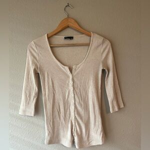 ASOS Design Women's Cream Waffle Button-Up Top Size 4